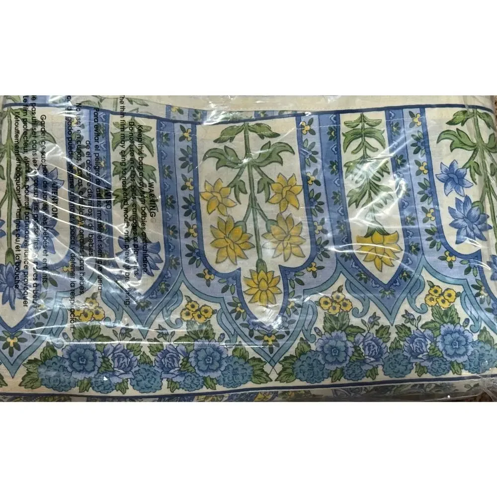 Vintage April Cornell Paisley Cotton Tablecloth Blue Yellow Floral Country Boho